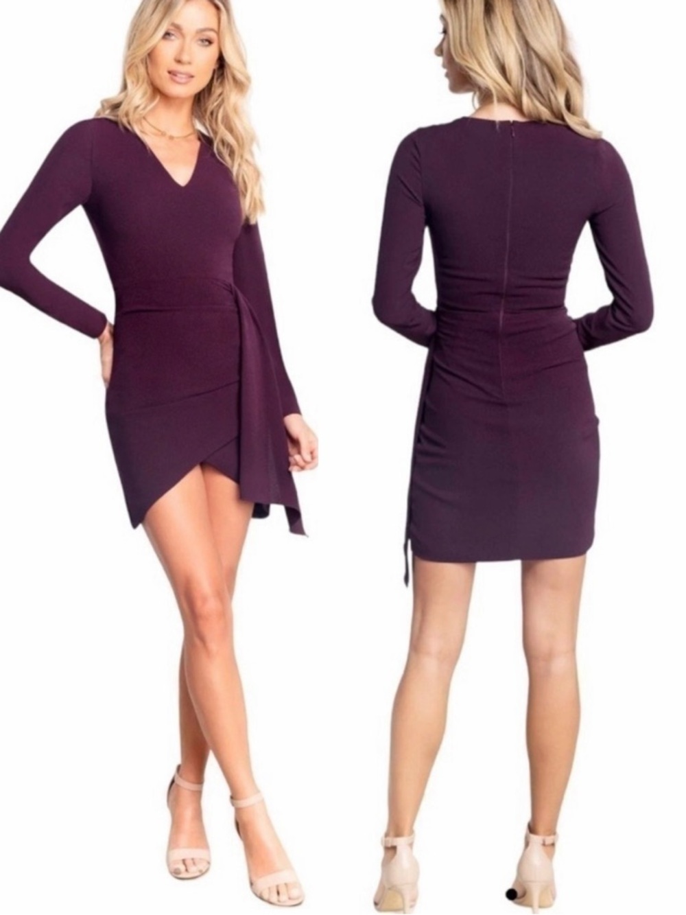 Dress The Population Aila Asymmetrical Waist Drape Mini Dress